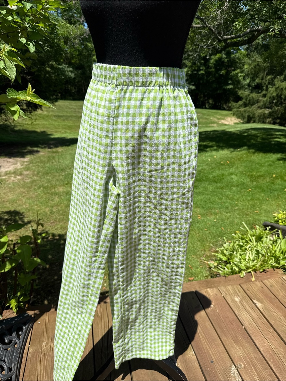 Green Gingham Wide-Leg Pants size L wide leg pre-owned with gift . - Picture 16 of 16